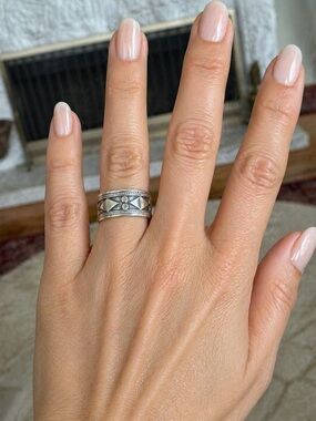 NEW! 925 Sterling Silver Wide Band Geometric Design Unisex Ring